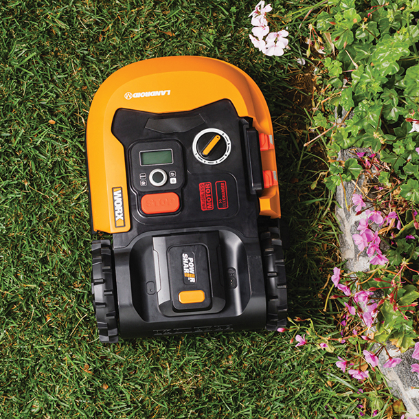 WORX Landroid robotic lawnmower mowing grass